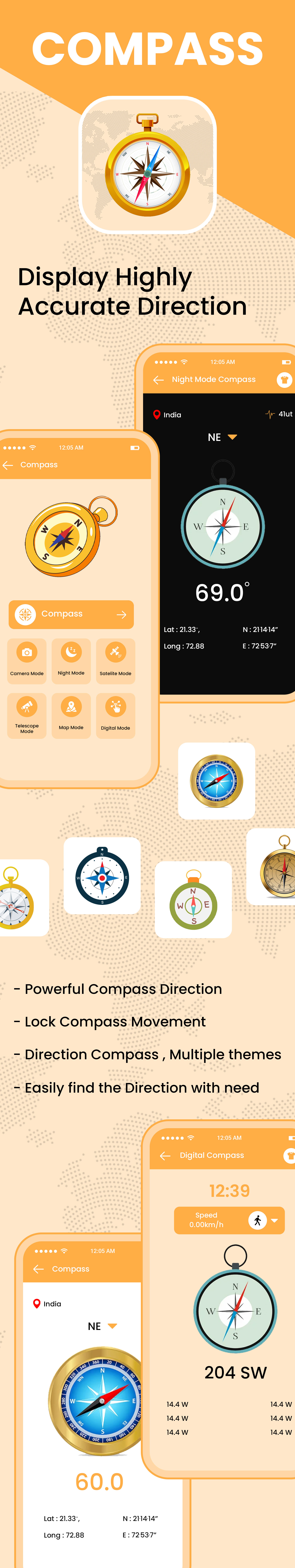 Compass and Altimeter - Smart Digital Compass - Compass Steel 3D - Compass and Coordinate Navigation